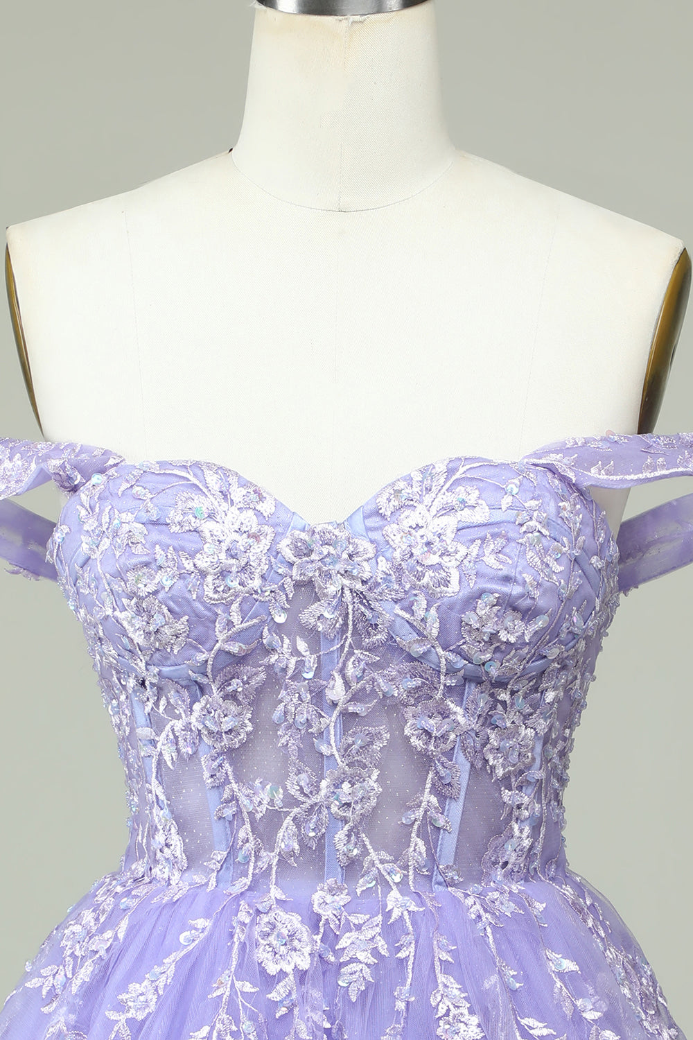 A Line Off the Shoulder Lilac Corset Short Formal Dress with Appliques