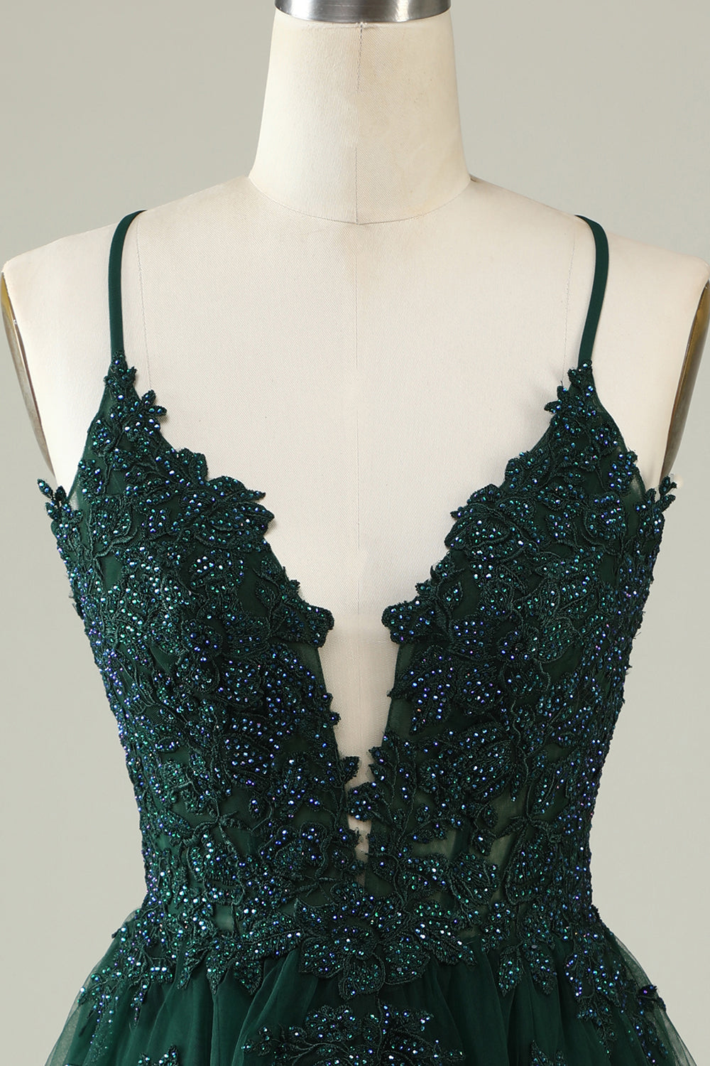 A Line Spaghetti Straps Dark Green Short Formal Dress with Appliques