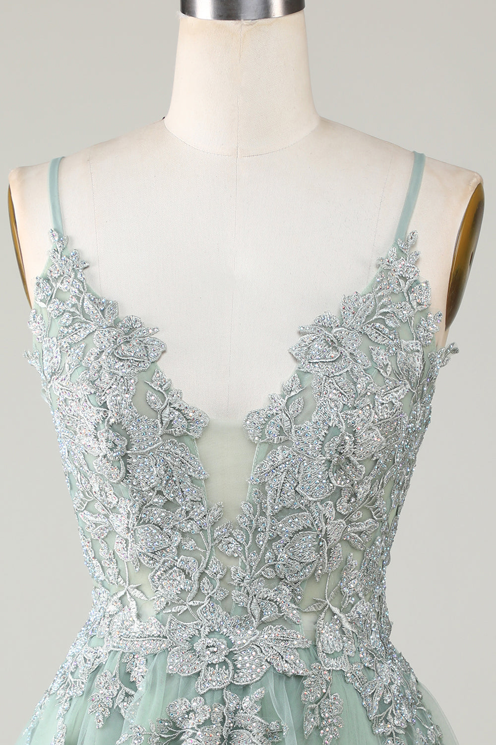 Stylish A Line Spaghetti Straps Green Short Formal Dress with Appliques