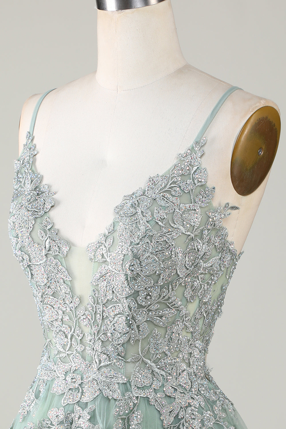 Stylish A Line Spaghetti Straps Green Short Formal Dress with Appliques