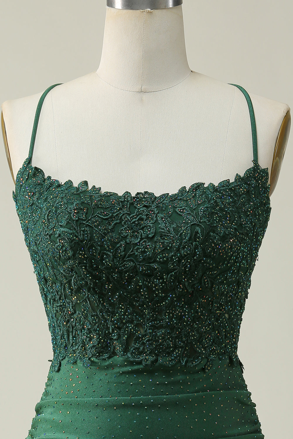 Sheath Spaghetti Straps Dark Green Short Formal Dress with Appliques
