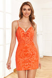 Sparkly Sequins Tight Orange Short Formal Dress