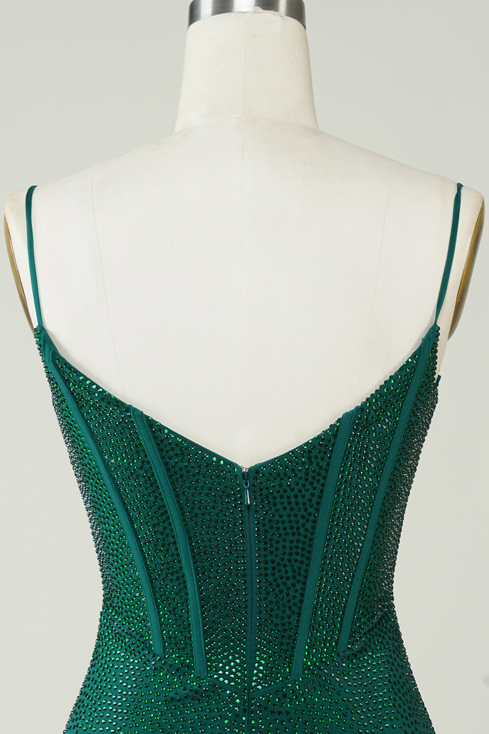 Sparkly Bodycon Spaghetti Straps Dark Green Short Cocktail Dress with Beading