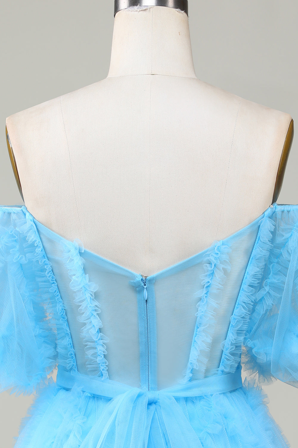 Cute A line Blue Tulle Off The Shoulder Short Cocktail Dress