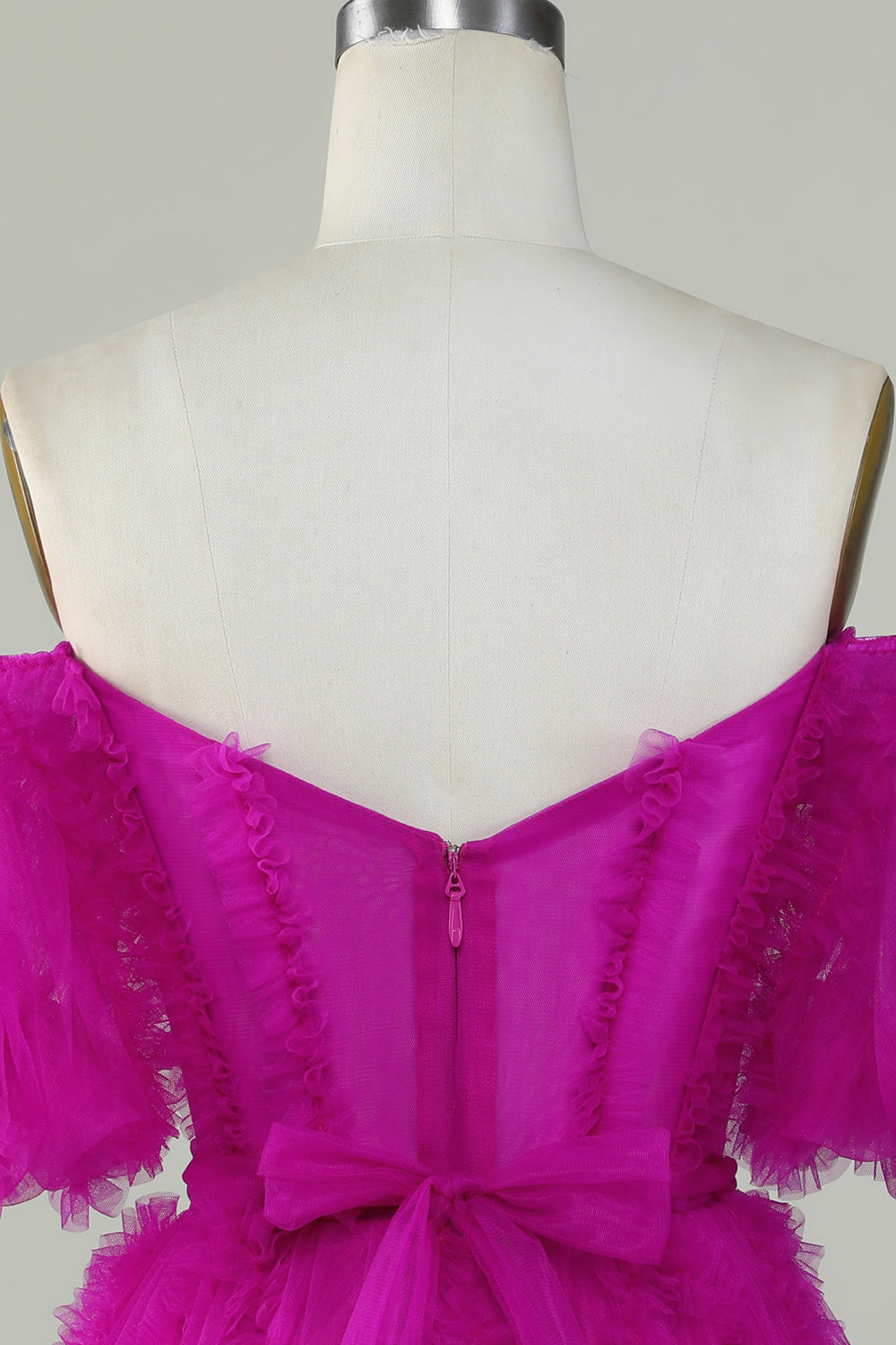 Stylish A Line Off the Shoulder Fuchsia Tulle Corset Short Formal Dress