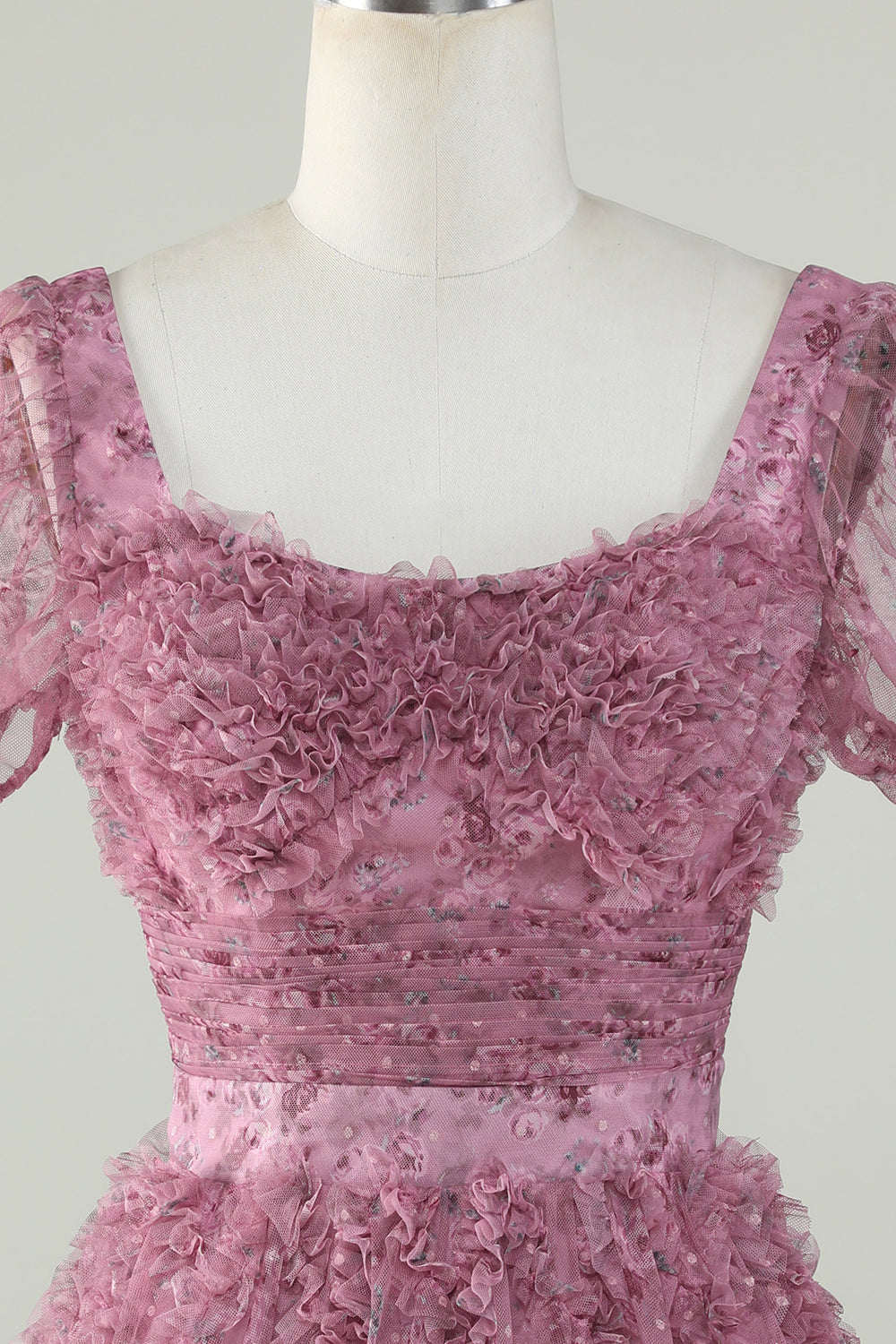 Gorgeous A Line Floral Dusty Rose Short Formal Dress with Ruffles
