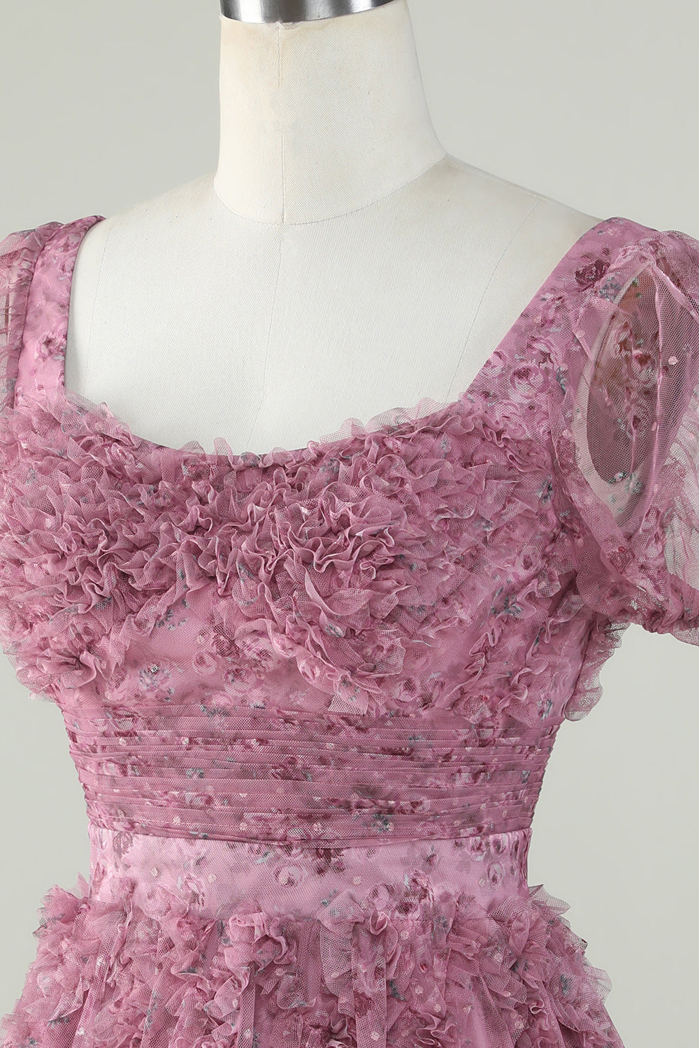 Gorgeous A Line Floral Dusty Rose Short Formal Dress with Ruffles