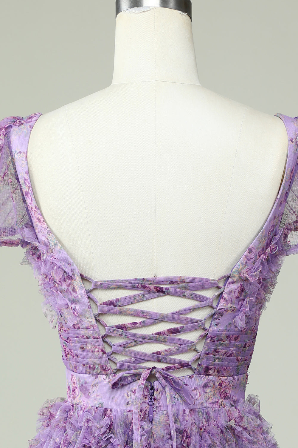 Cute A Line Floral Ivory Red Flower Short Formal Dress with Ruffles