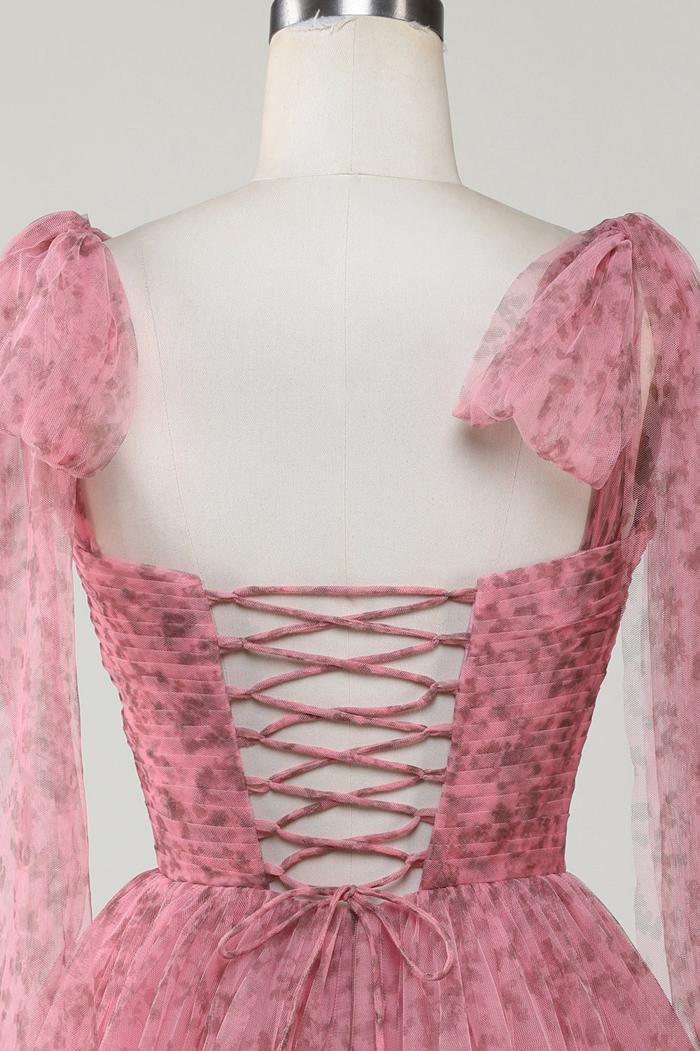 Blush Printed A-Line Short Tulle Formal Dress