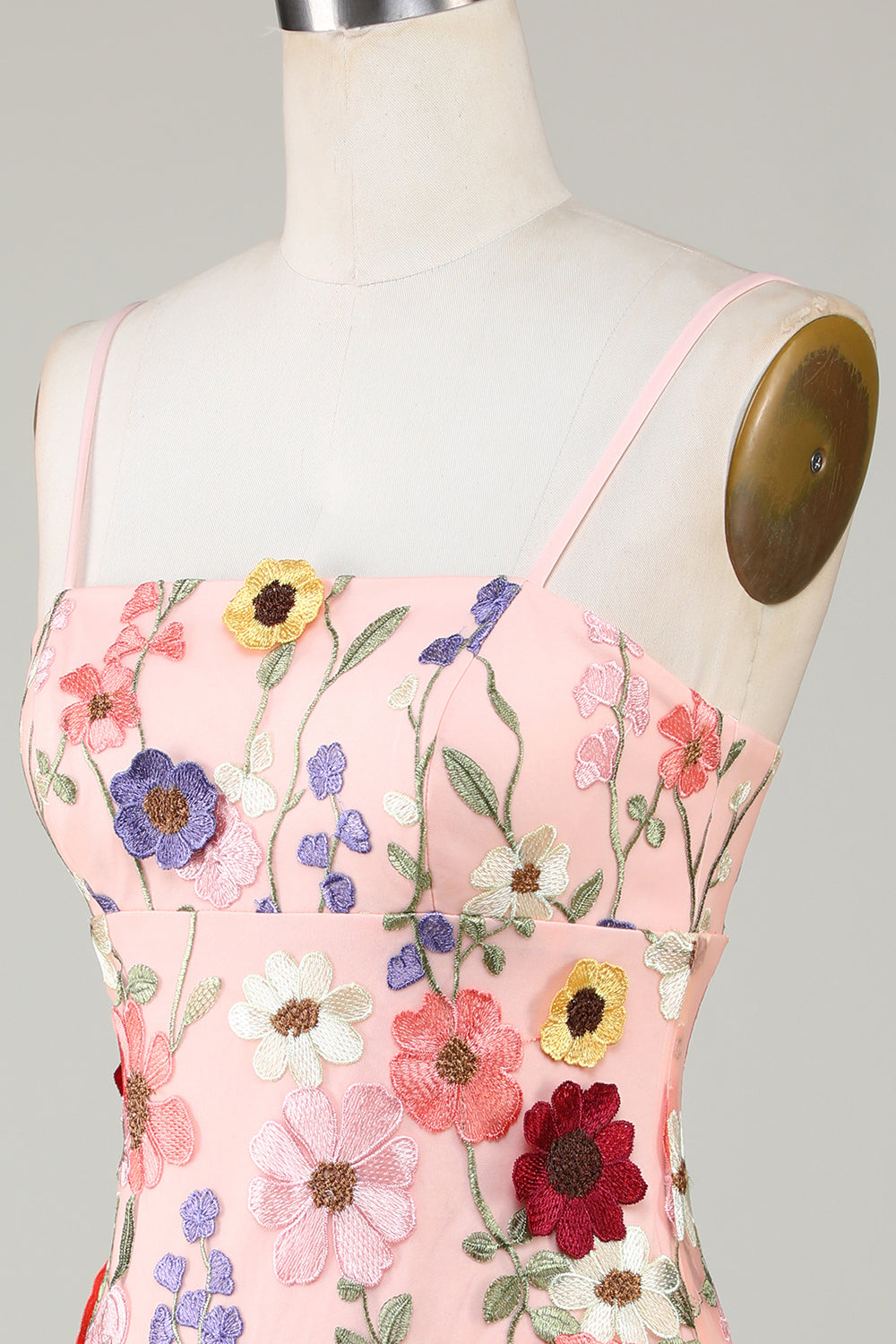 Sheath Spaghetti Straps Blush Short Formal Dress with 3D Flowers