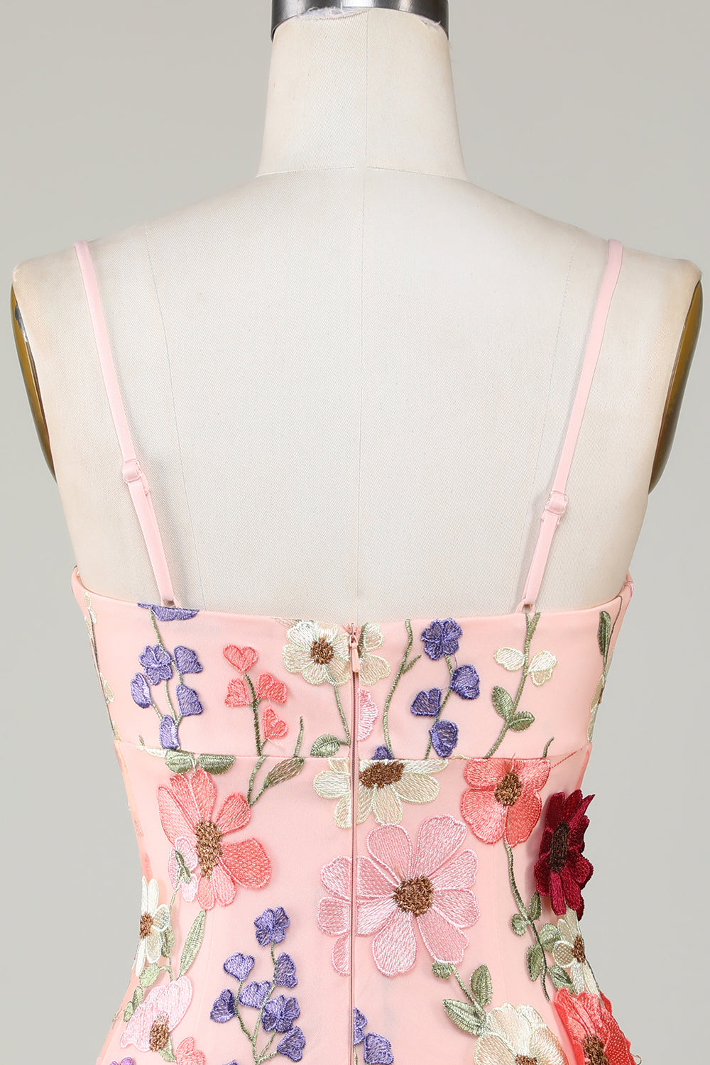 Sheath Spaghetti Straps Blush Short Formal Dress with 3D Flowers