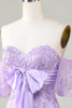 Load image into Gallery viewer, Bodycon Sweetheart Purple Short Formal Dress with Bowknot