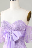 Bodycon Sweetheart Purple Short Formal Dress with Bowknot