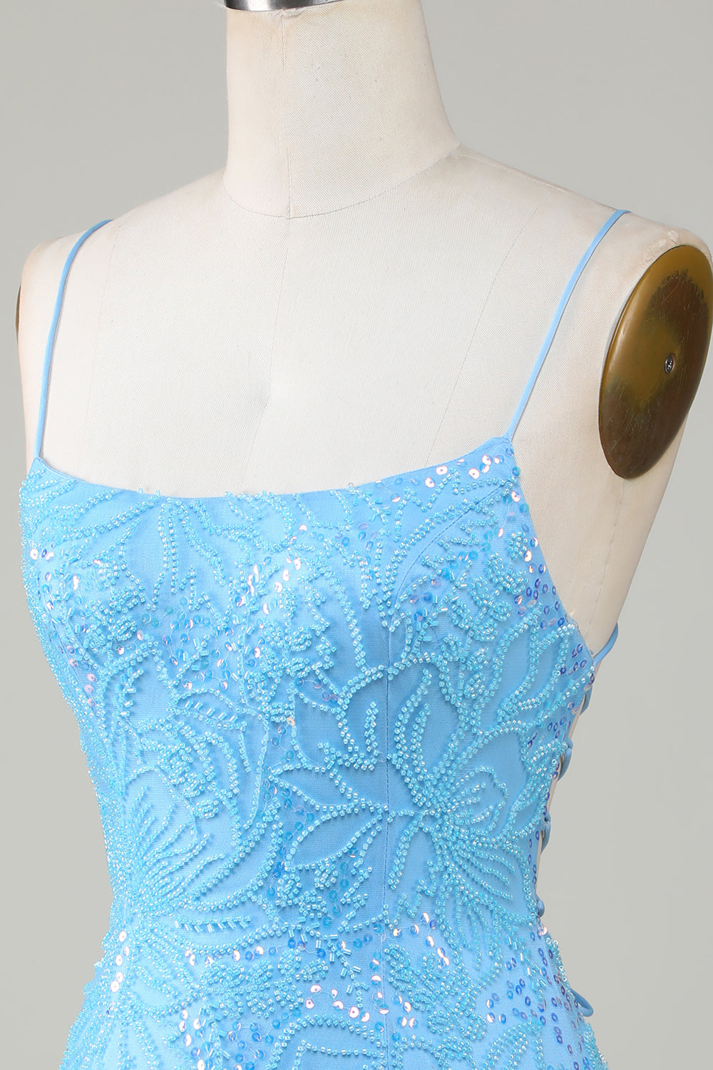 Sparkly Blue Beaded Tight Short Formal Dress