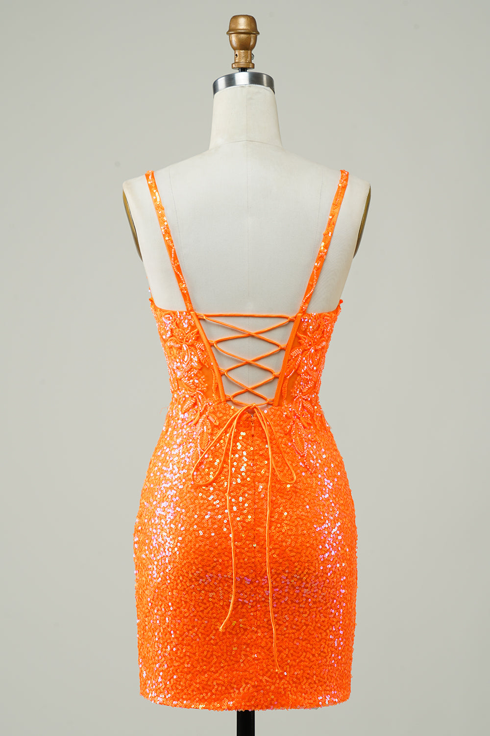 Glitter Orange Tight Short Formal Dress with Beading