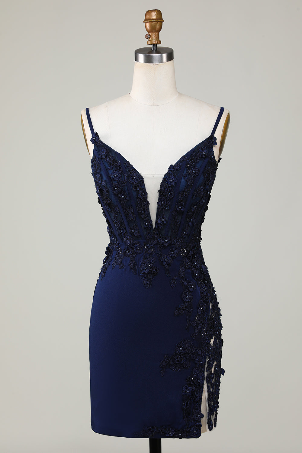 Sparkly Navy Corset Tight Short Formal Dress with Lace