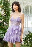 Sparkly Spaghetti Straps Sequins Purple Short Formal Dress
