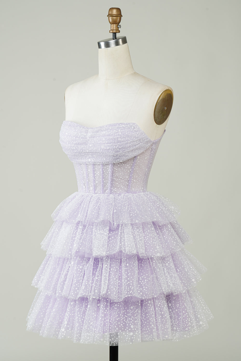 Sparkly Purple Corset Tiered Cute Short Formal Dress