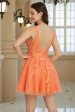 Sparkly Orange A Line Glitter Short Formal Dress with Sequins