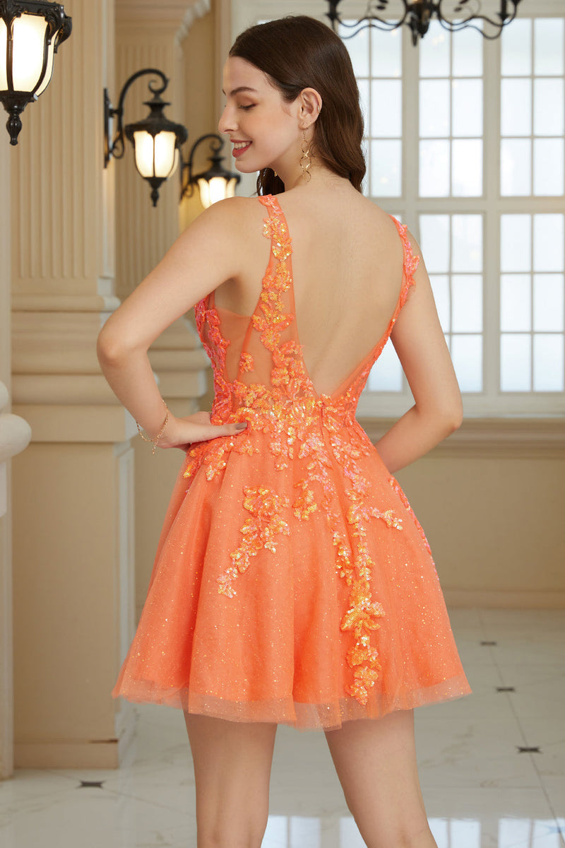 Orange A Line Glitter Short Formal Dress with Sequins