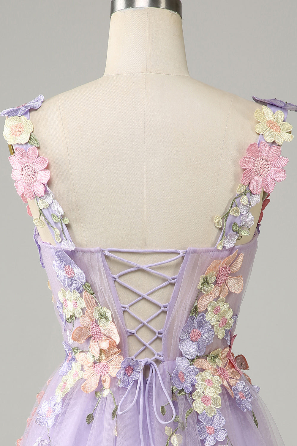 Purple Spaghetti Straps Tulle Short Formal Dress With 3D Flowers