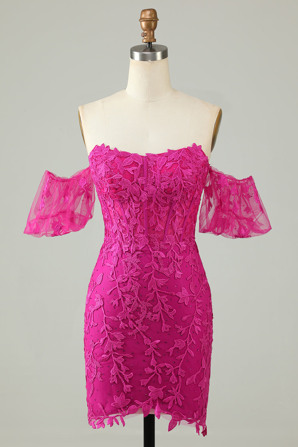 Fuchsia Off the Shoulder Bodycon Appliques Short Formal Dress