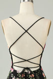 Black Spaghetti Straps Bodycon Cocktail Dress With Appliques