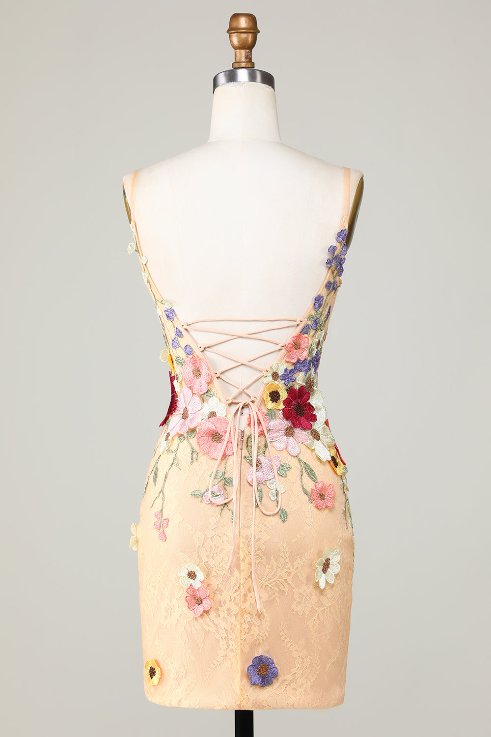 Bodycon Deep V-Neck Champagne Short Formal Dress with Appliques