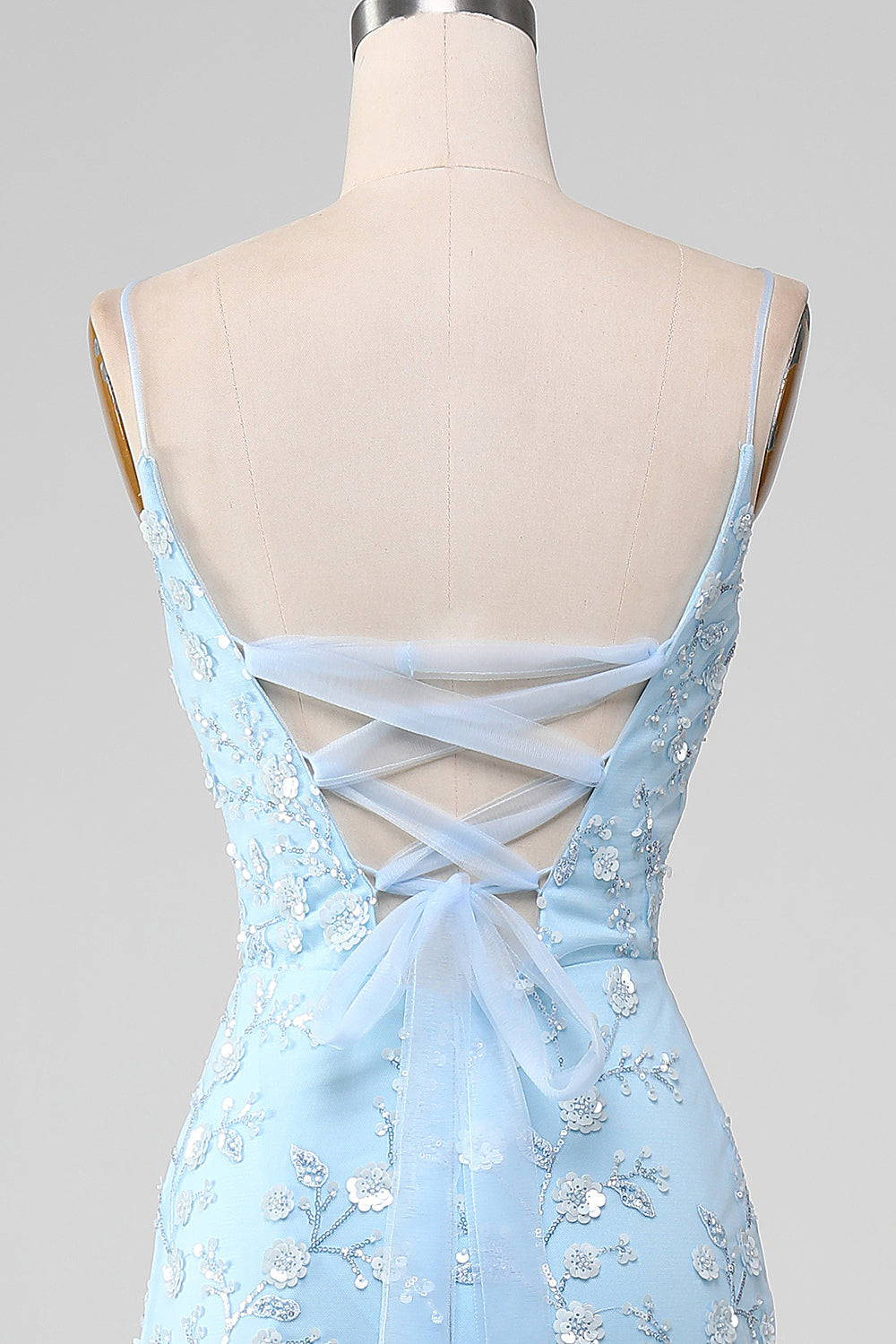 Sparkly Light Blue Beaded Mermaid Long Formal Dress