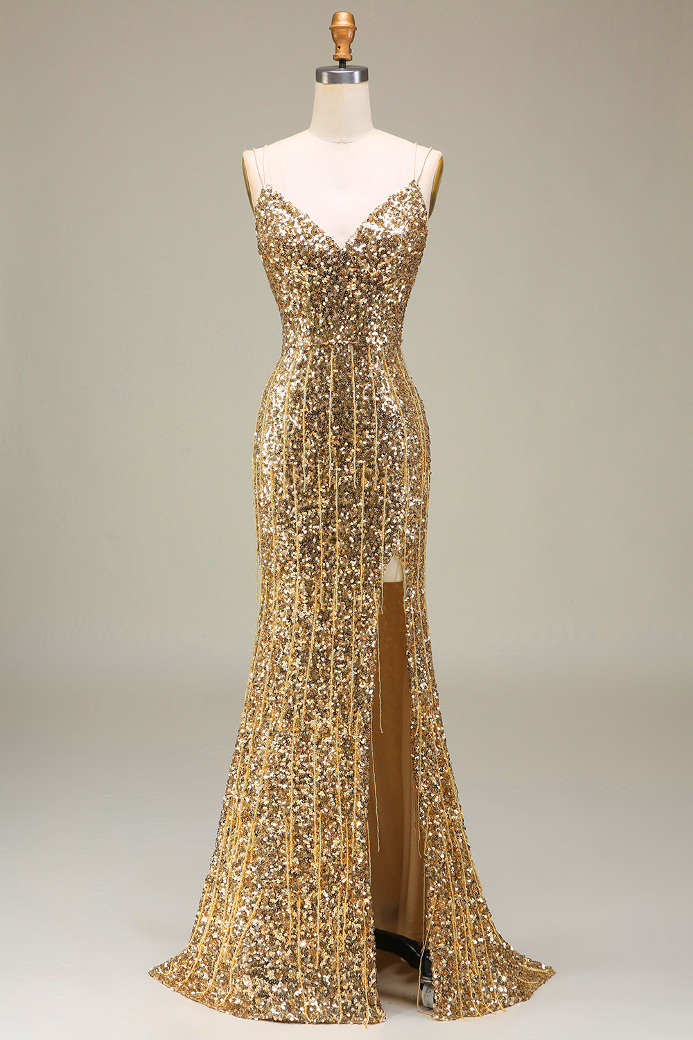 Sparkly Mermaid Golden Long Formal Dress with Slit