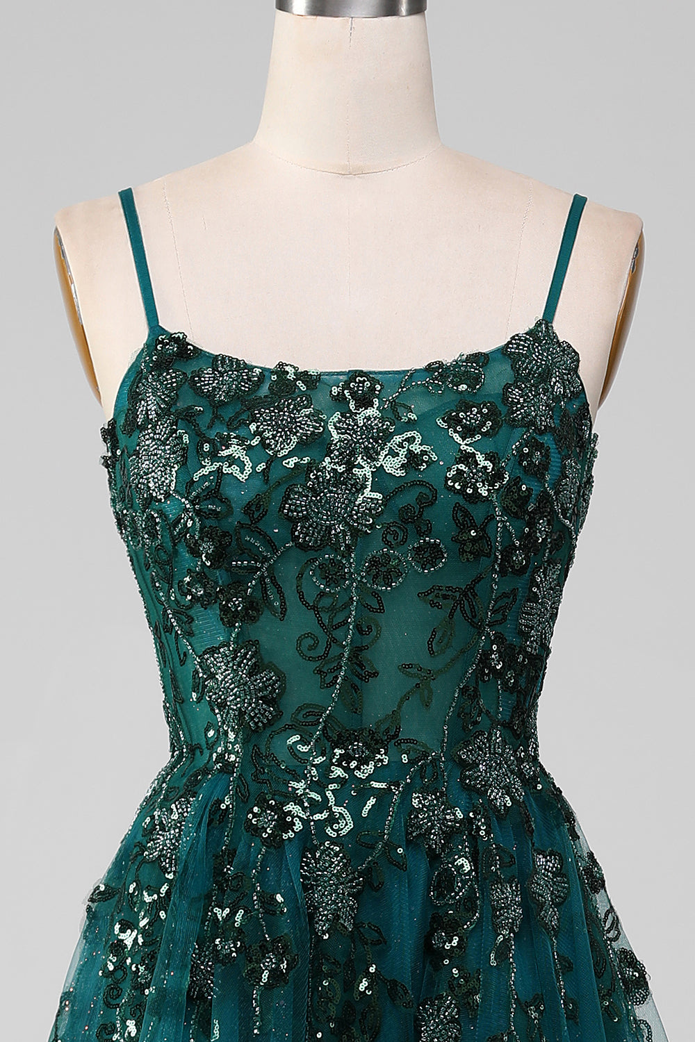 Dark Green Spaghetti Straps A Line Formal Dress with Slit