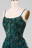 Dark Green Spaghetti Straps A Line Formal Dress with Slit