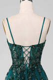 Dark Green Spaghetti Straps A Line Formal Dress with Slit