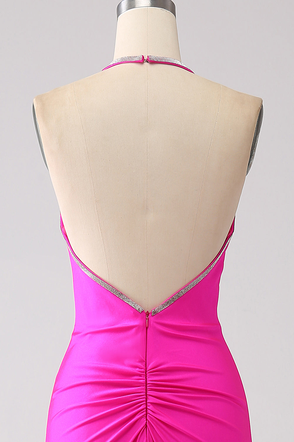 Fuchsia Mermaid Halter Neck Backless Long Formal Dress