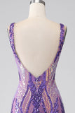 Dark Purple Mermaid V Neck Sequins Long Formal Dress