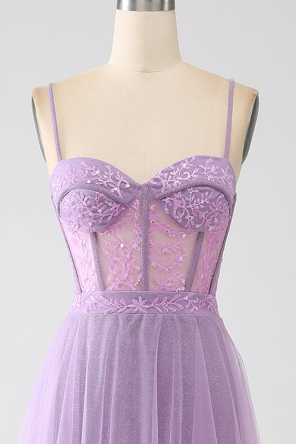 A-Line Lilac Spaghetti Straps Long Corset Formal Dress