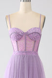 A-Line Lilac Spaghetti Straps Long Corset Formal Dress