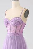 A-Line Lilac Spaghetti Straps Long Corset Formal Dress