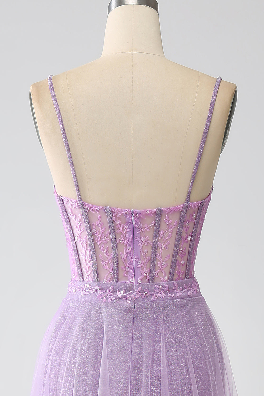 A-Line Lilac Spaghetti Straps Long Corset Formal Dress