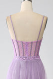A-Line Lilac Spaghetti Straps Long Corset Formal Dress