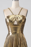Fuchsia A-Line Spaghetti Straps Pleated Formal Dress with Slit