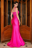 Hot Pink Sparkly Mermaid Formal Dress with Hollow-out