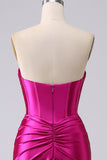 Sparkly Fuchsia Mermaid Sweetheart Corset Long Formal Dress with Slit