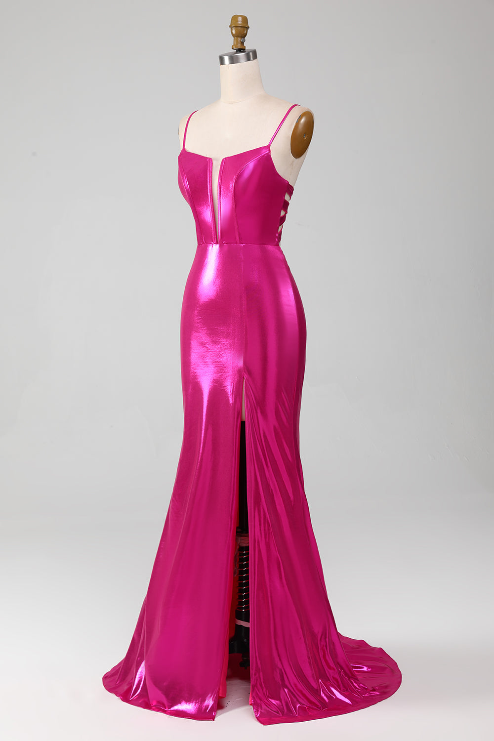 Sparkly Hot Pink Mermaid Simple Formal Dress With Slit
