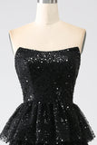 A-Line Sequins Black Tiered Formal Dress with Slit