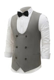 Grey Double Breasted Men's Vest with 7 Pieces Accessories Set