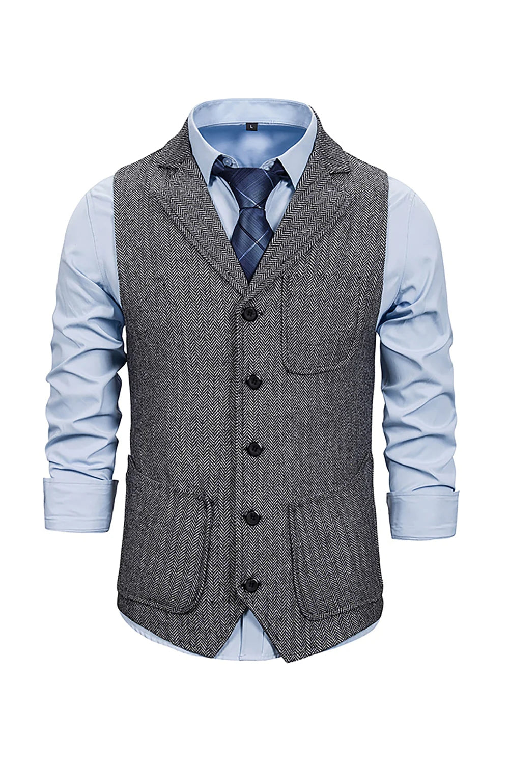 Grey Notched Lapel Men's Vest with Accessories Set