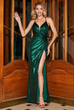 Sparkly Dark Green Spaghetti Straps Long Formal Dress With Accessory