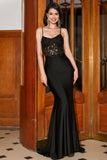 Black Corset Mermaid Spaghetti Straps Long Formal Dress with Accessory