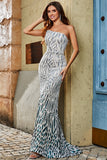 Stylish Mermaid One Shoulder Dark Green Sequins Formal Dress with Accessory